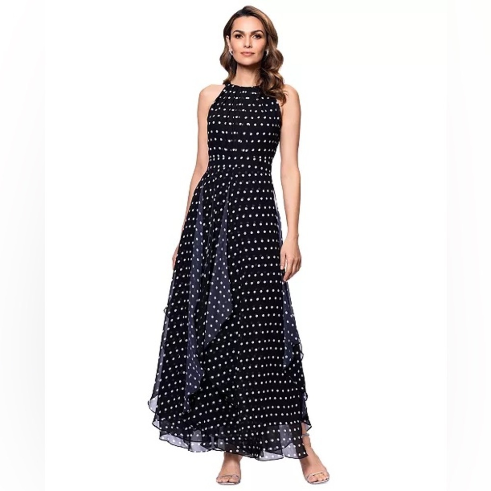 Betsy & Adam Halter-Neck (G2) Sleeveless A-Line Gown NWT SIZE 6 polka dot
